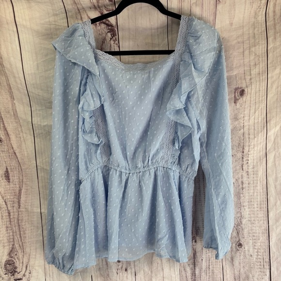 Savanna Jane Baby Blue Pastel Spring Ruffled Smocked Blouse Large NWT - Picture 5 of 7